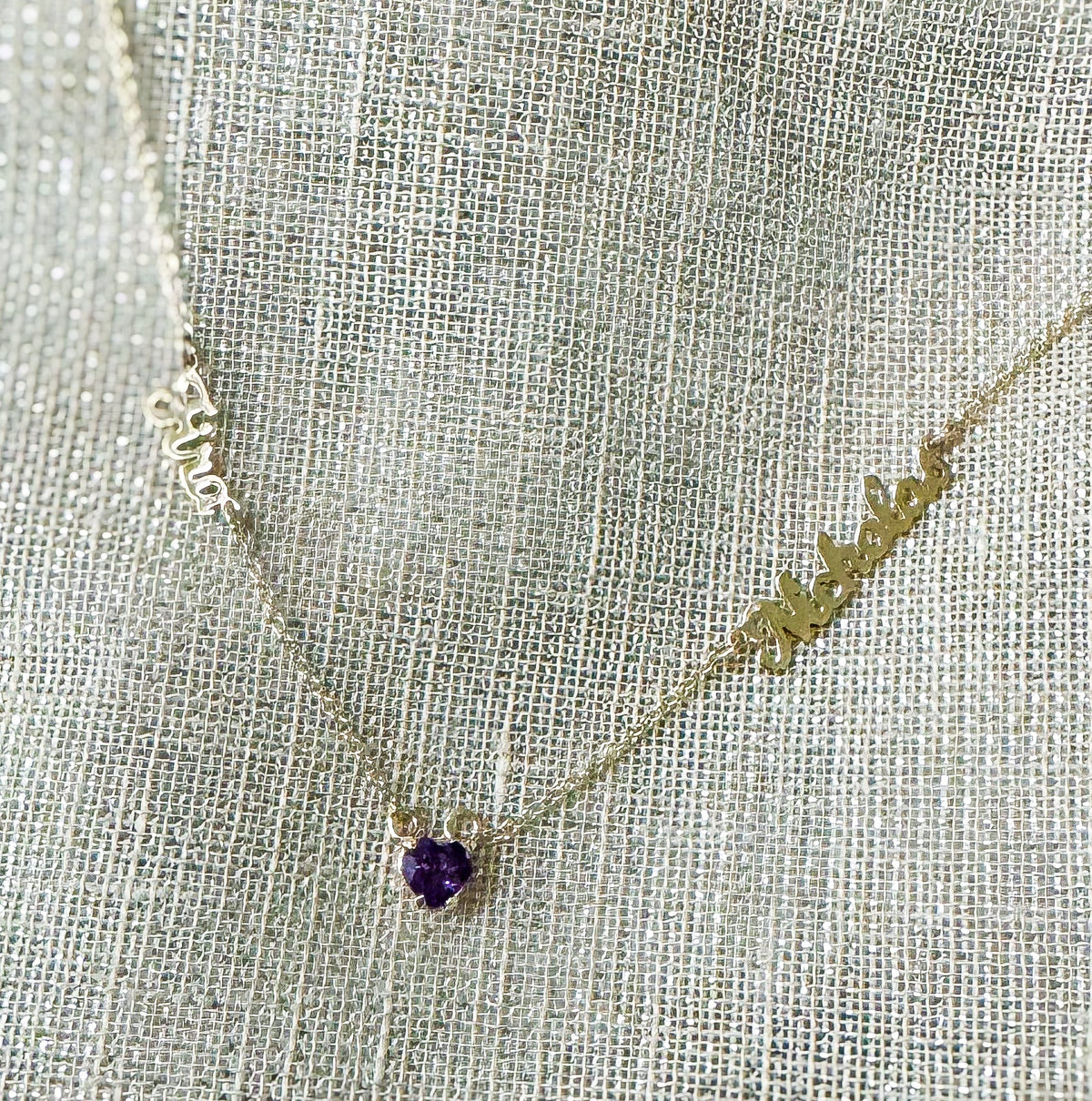 Two Names And Gemstone Heart Necklace