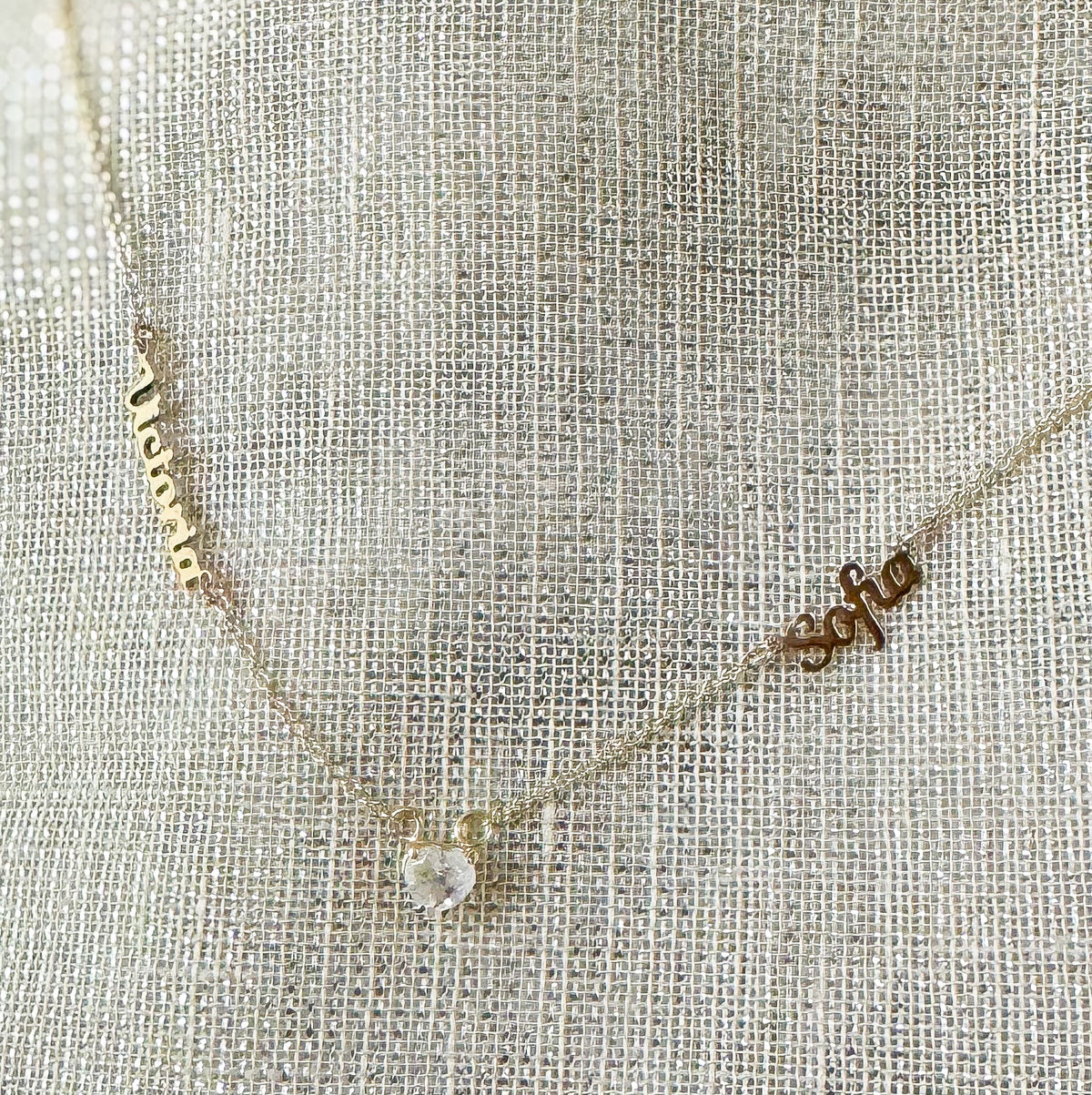 Two Names And Gemstone Heart Necklace
