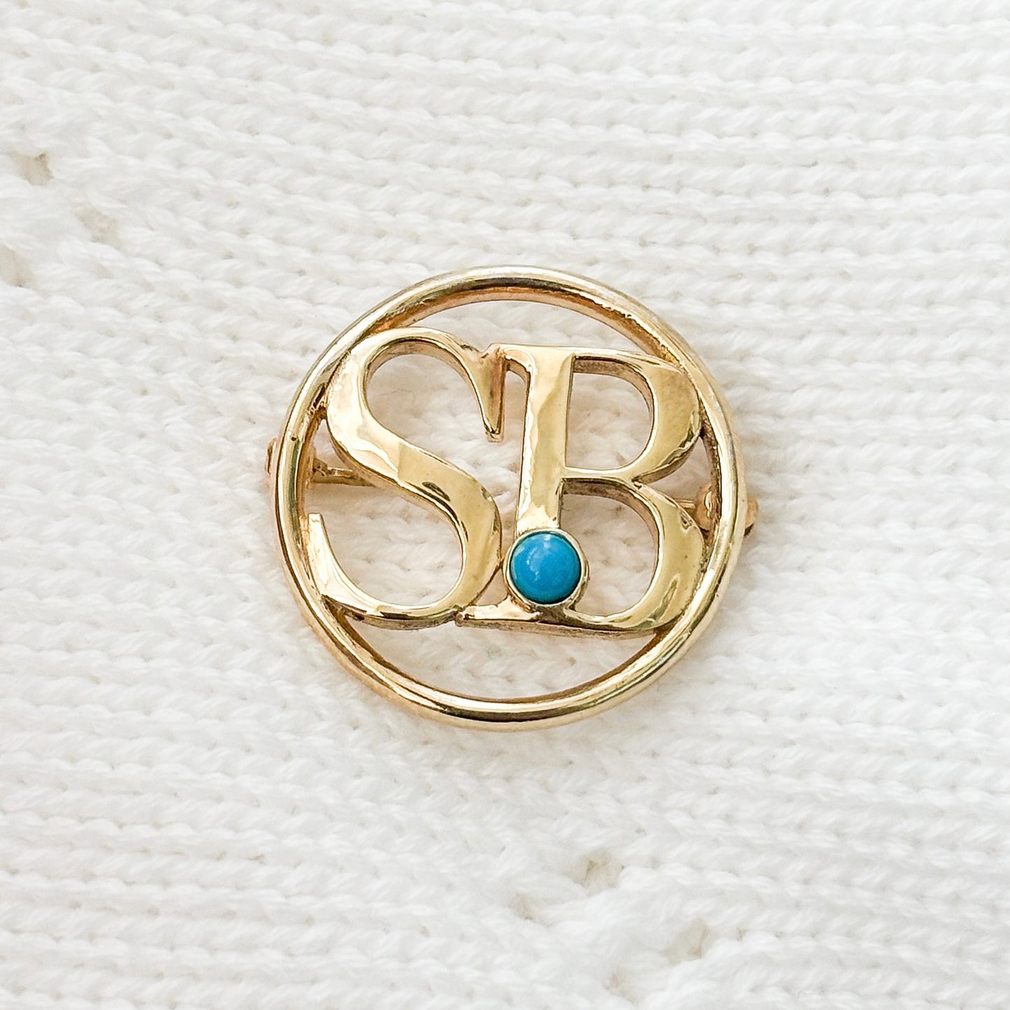Initial Baby Pin with one Turquoise