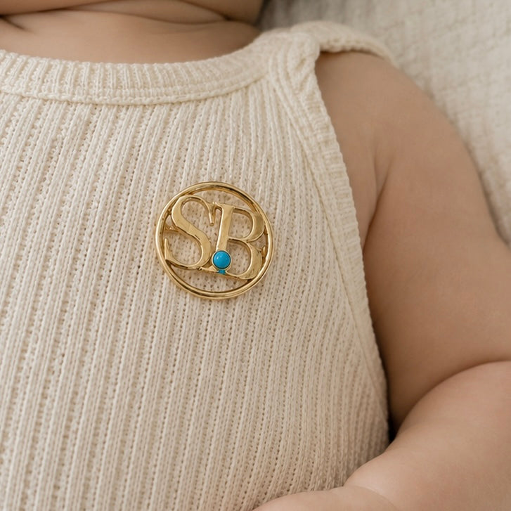 Initial Baby Pin with one Turquoise